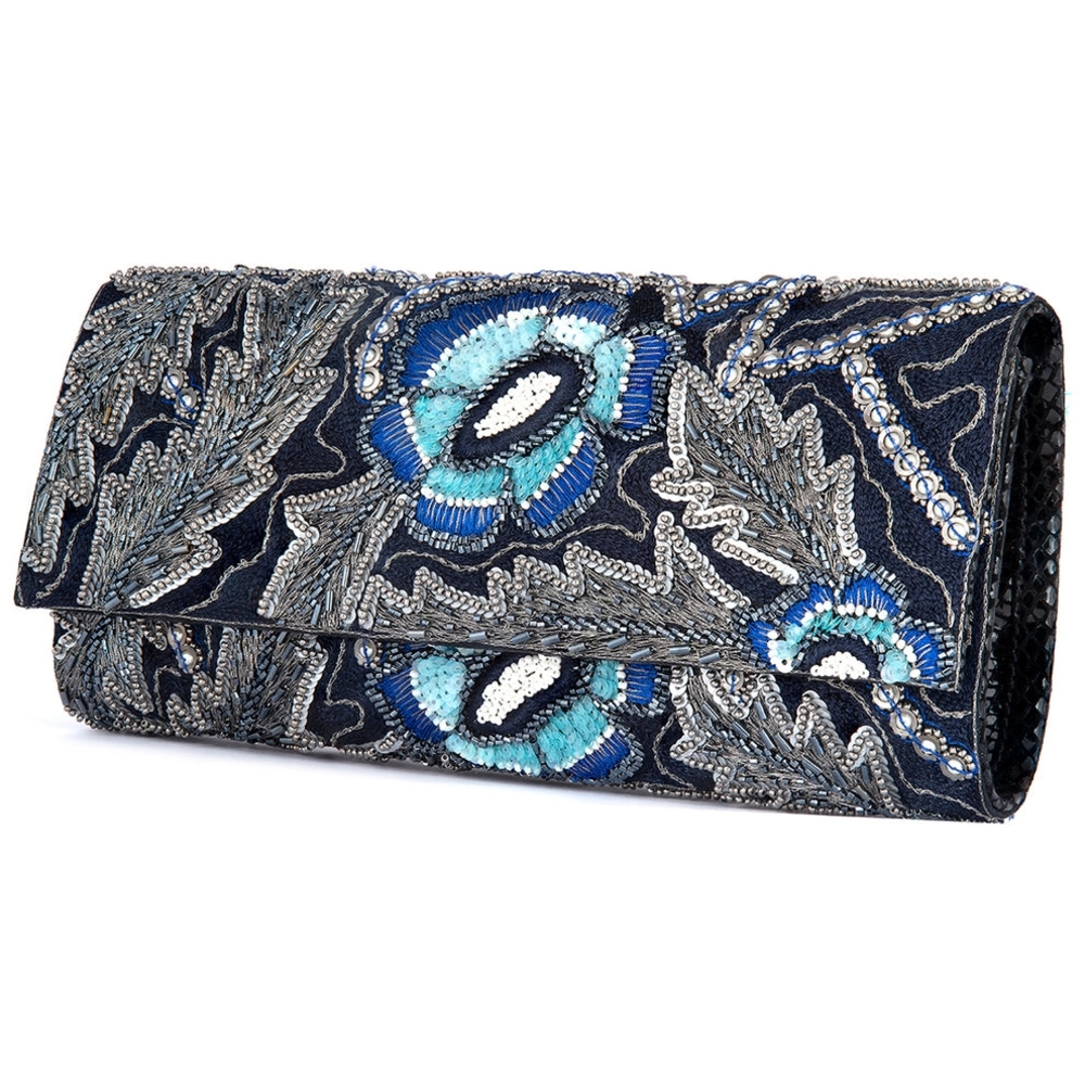 Nwt Deepa Gurnani Blue Silver Sequin wilder clutch Shoulder Bag